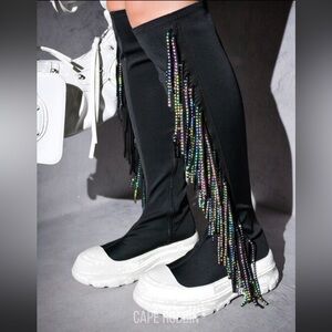 •CAPE ROBBIN• “Aretha” Black Fringe Platform Sneaker Boots // NIB